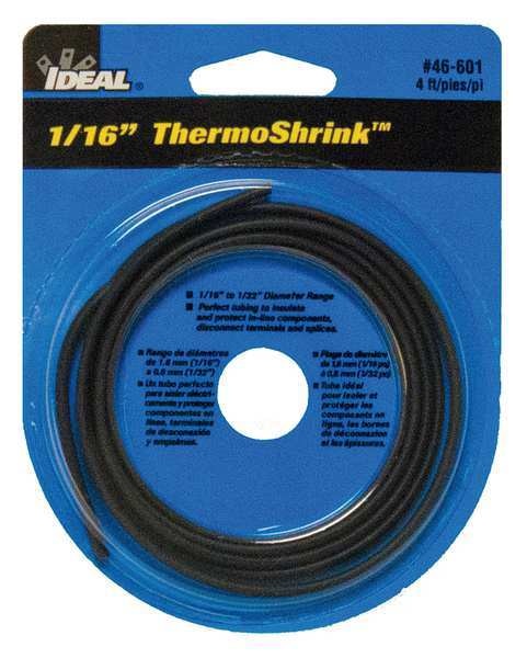 Shrink Tubing, 0.079in ID, Black, 4ft, PK5