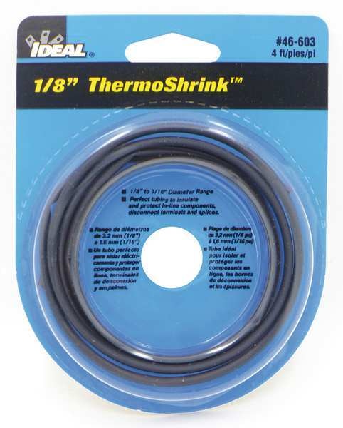 Shrink Tubing, 0.146in ID, Black, 6in, PK5