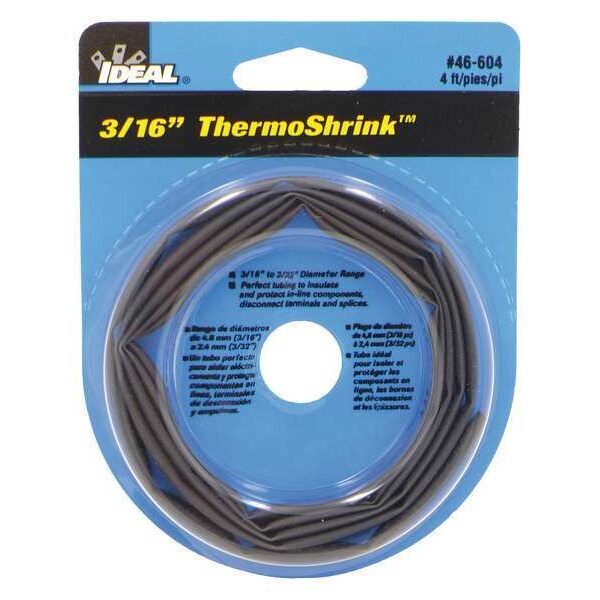 Shrink Tubing, 0.205in ID, Black, 4ft, PK5
