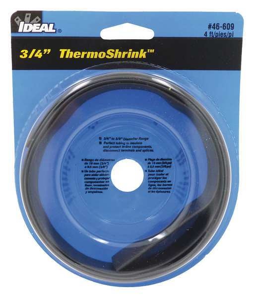 Shrink Tubing, 0.807in ID, Black, 4ft, PK5