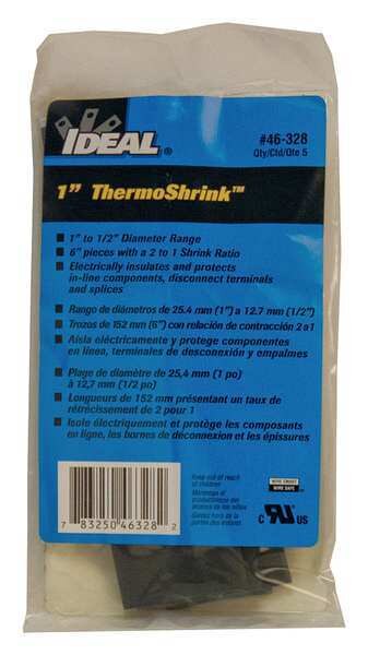 Shrink Tubing, 1.043in ID, Black, 6in, PK5
