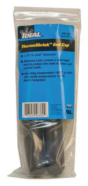 Shrink End Cap, 0.98in ID, Blk, 2-3/4in, PK5