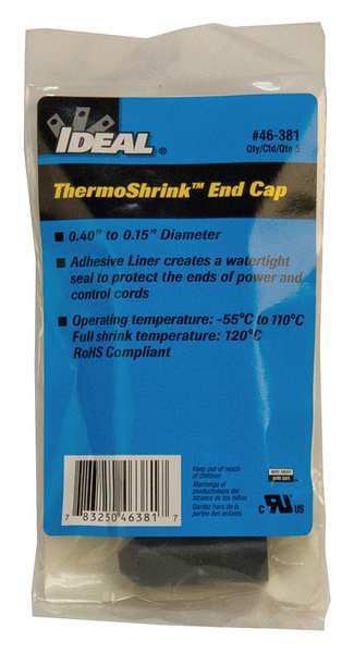 Shrink End Cap, 0.55in ID, Blk, 1-3/4in, PK5