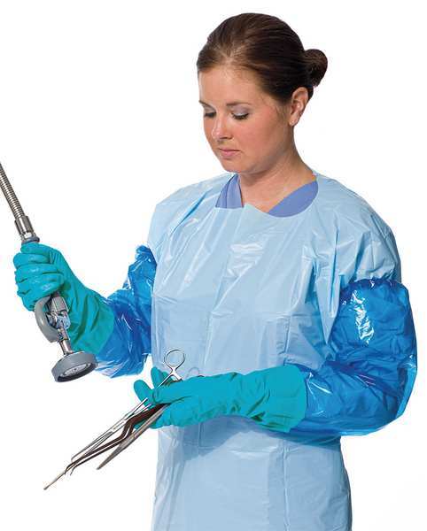 Sleeve Gloves, Nitrile, Polyolefin, Powder Free, Blue, Green, L, 1 PR