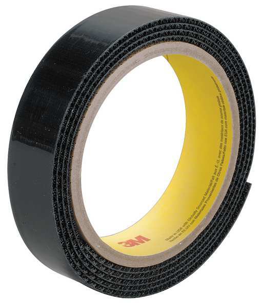 Reclosable Fastener, No Adhesive, 150 ft, 1 in Wd, Black, 12 PK