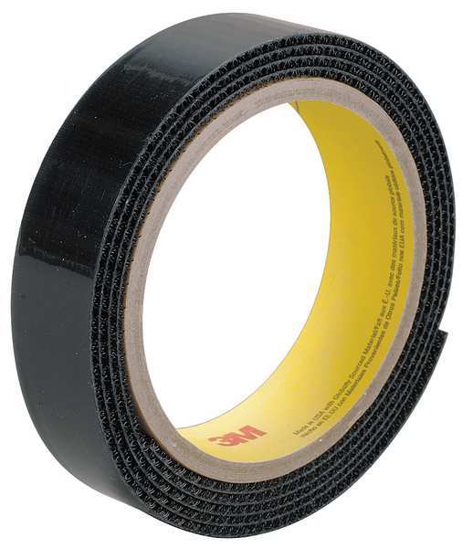 Reclosable Fastener, Rubber Adhesive, 150 ft, 1 in Wd, Black, 3 PK
