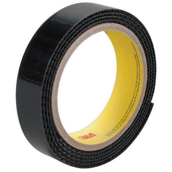 Reclosable Fastener, Rubber Adhesive, 150 ft, 5/8 in Wd, Black, 4 PK