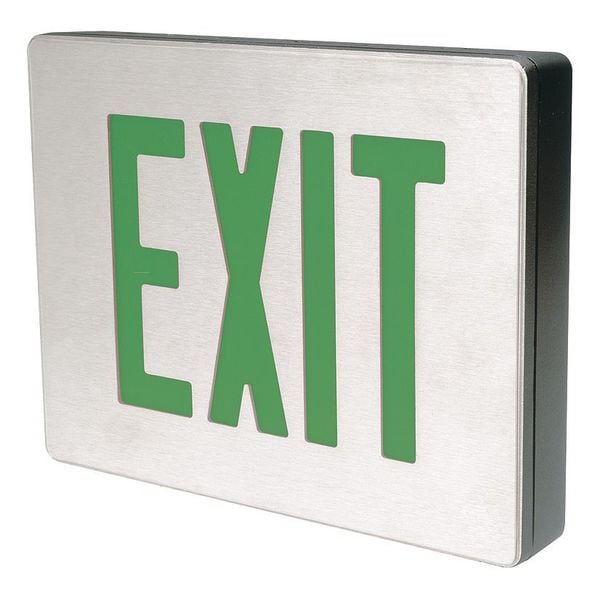 Exit Sign, Grn Ltrs, Bk Hsg, Brshedalumstcl