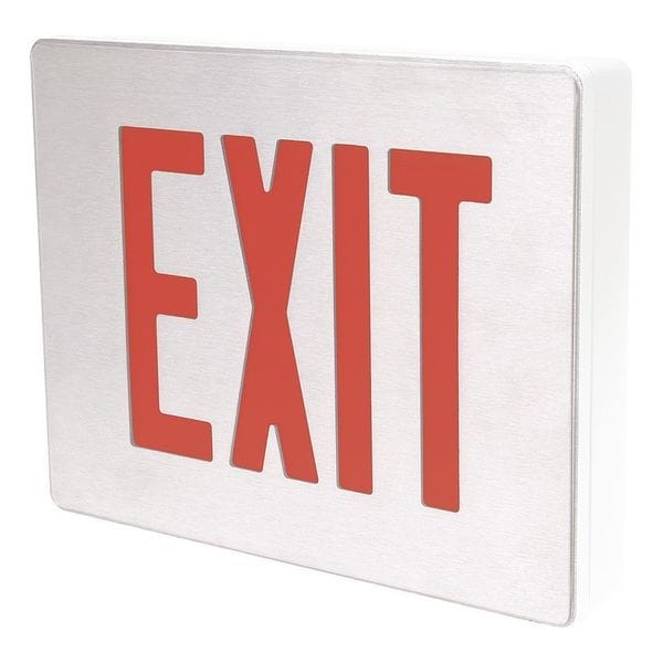 Exit Sign, R Ltrs, Wht Hsg, Brshedalumstcil