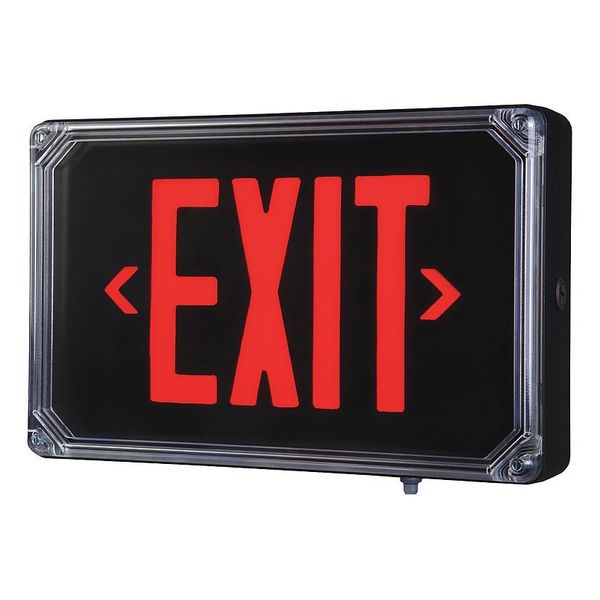 Exit Sign, Dbl Face, Red Letters, Blk Hsng
