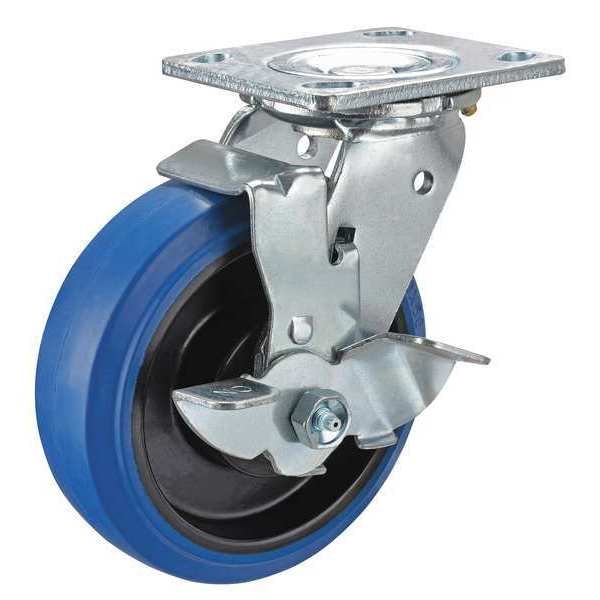 Swivel Plate Caster, Rubber, 6 in., 600 lb.