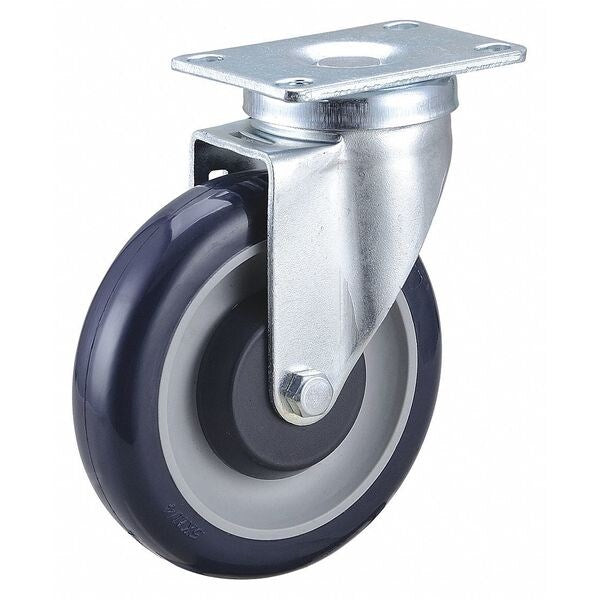 Swivel Plate Caster, 5 in Dia, 315 lb, Blue