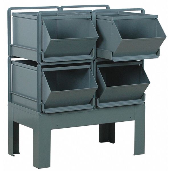 Steel Sectional Stacking Bin, 38 in D x 32 in H x 20 1/2 in W, 2 Shelves, Gray