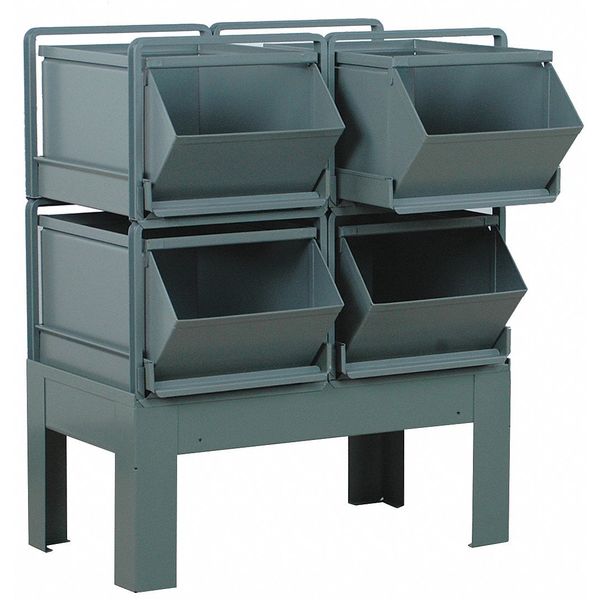Steel Sectional Stacking Bin, 31 in D x 37 in H x 24 in W, 2 Shelves, Gray