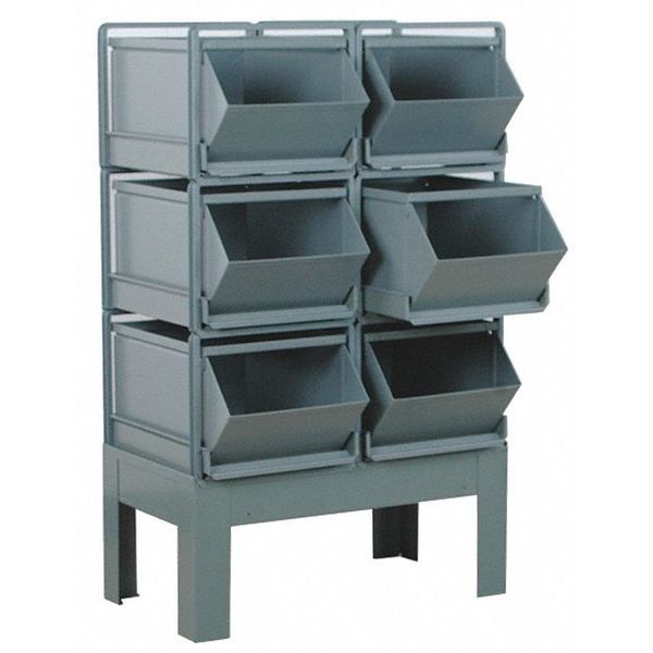 Steel Sectional Stacking Bin, 31 in D x 48 in H x 24 in W, 3 Shelves, Gray
