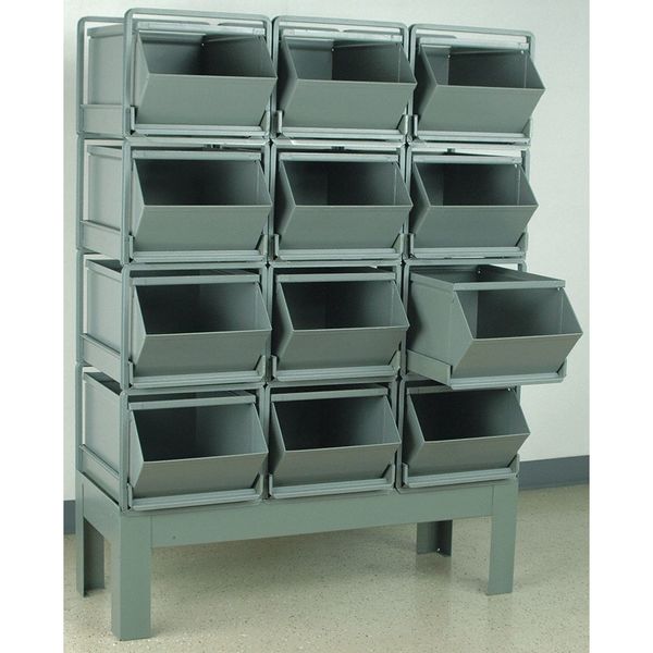 Steel Sectional Stacking Bin, 47 in D x 63 in H x 24 in W, 4 Shelves, Gray