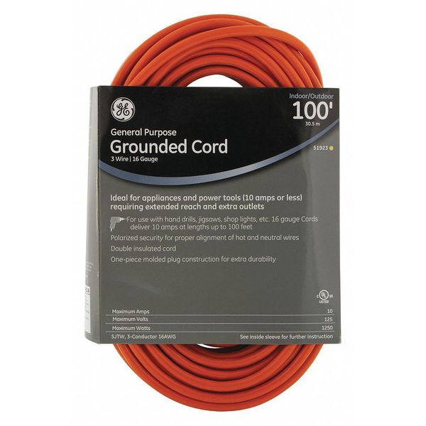 Extension Cord, In/Outdoor, Grounded, 100ft