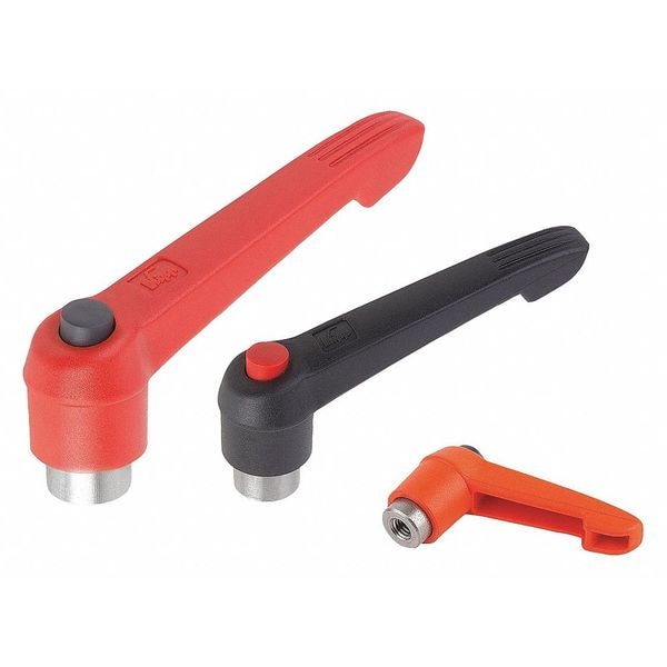 Adjustable Handle w Push Button, Sz: 1, M06, Plastic Black, Comp: Stainless Steel, Button: Red