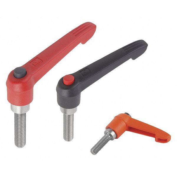 Adjustable Handle w Push Button, Sz: 4, M12X50, Plastic, Black, Comp: Stainless Steel, Button: Red