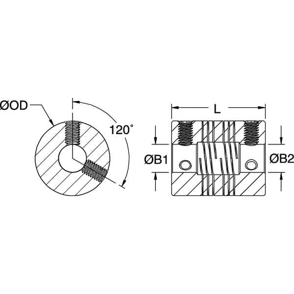 Coupling, 4 Beam, Bore 3/16 x 5/32 In