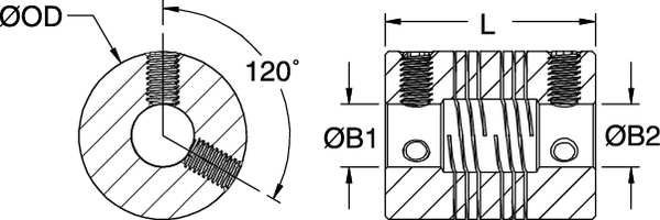 Coupling, 4 Beam Set Screw, Bore 3 x 3 mm