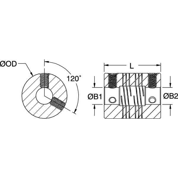 Coupling, 4 Beam Set Screw, Bore 3 x 3 mm