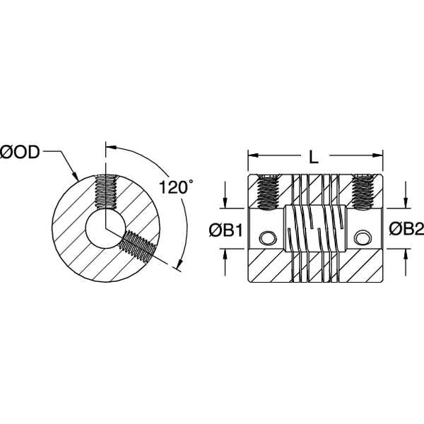 Coupling, 4 Beam, Bore 3/16 x 5/32 In