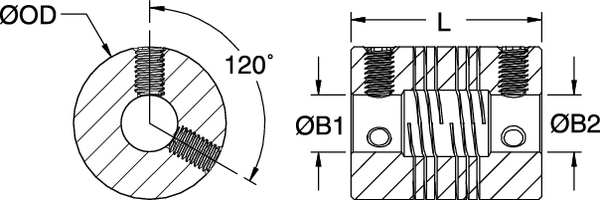Coupling, 4 Beam Set Screw, Bore 6 x 6 mm
