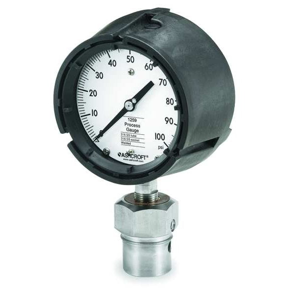 Pressure Gauge, 0 to 100 psi, 1/2 in FNPT, Plastic, Black