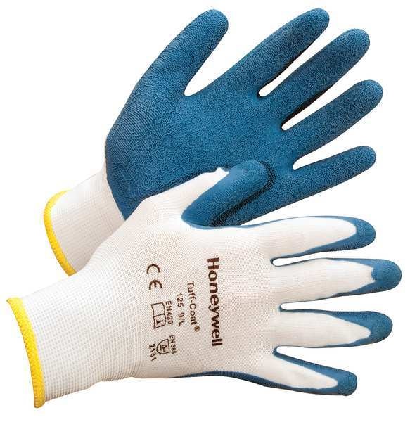 Natural Rubber Latex Coated Gloves, Palm Coverage, Blue/White, S, PR