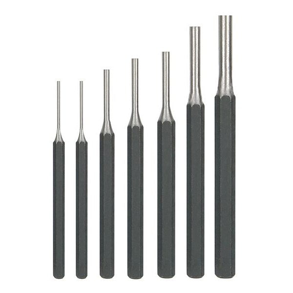 Pin Punch Set, 1/16 To 5/16 In, 7 Pc