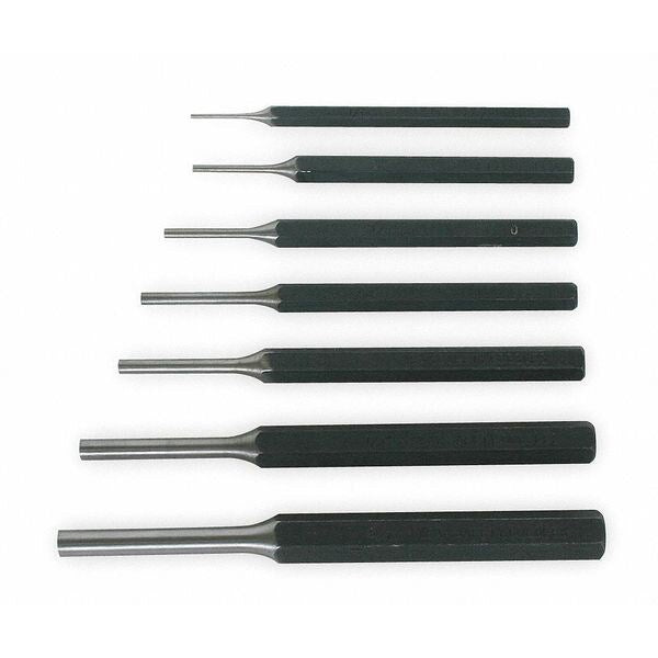 Pin Punch Set, 1/16 To 5/16 In, 7 Pc