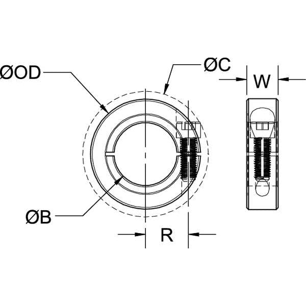 Shaft Collar, Clamp, 1Pc, 25mm, Alum