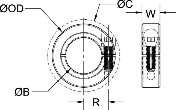 Shaft Collar, Clamp, 1Pc, 9/16 In, Alum