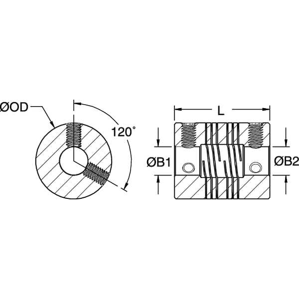 Coupling, 4 Beam, Bore 3/16x1/8 In