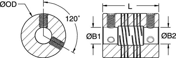 Coupling, 4 Beam, Bore 1/4x1/4 In