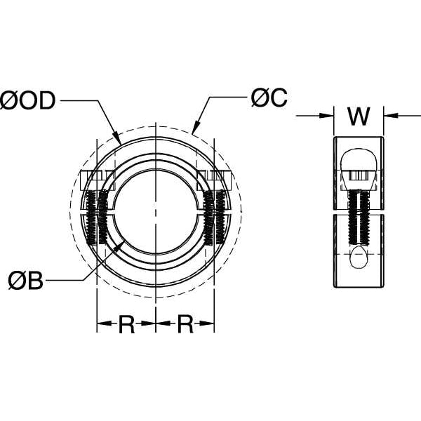Shaft Collar, Clamp, 2Pc, 50mm, Alum