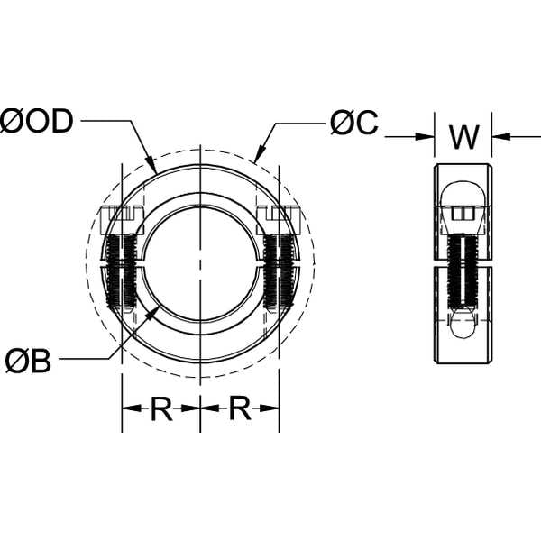 Shaft Collar, Clamp, 2Pc, 50mm, Alum