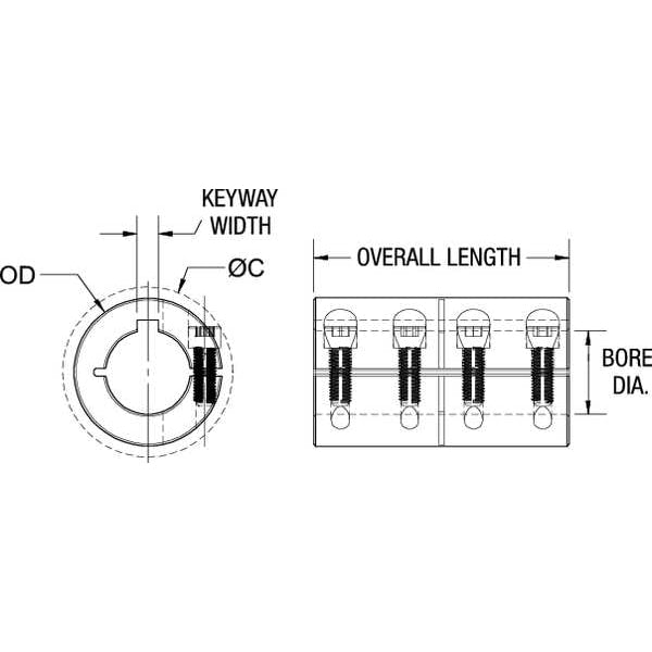 Coupling, One Piece, Bore Dia 35 mm