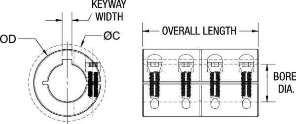 Coupling, One Piece, Bore Dia 8 mm