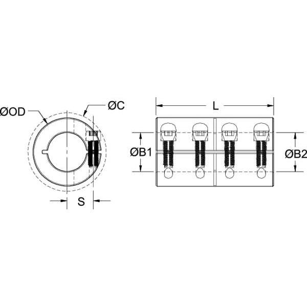 Coupling, One Piece, Bore Dia 30 mm