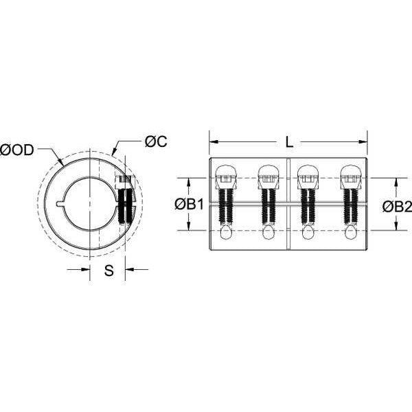 Coupling, One Piece, Bore Dia 40 mm