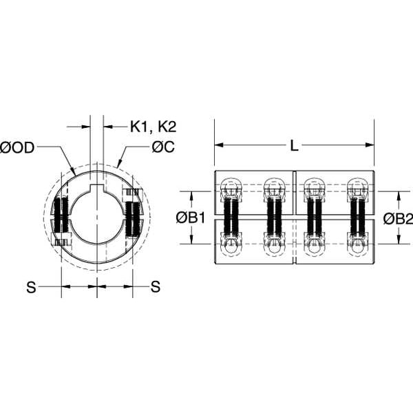 Coupling, Two Piece, Bore Dia 10 mm
