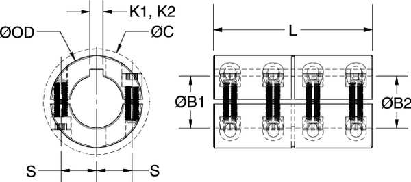 Coupling, Two Piece, Bore Dia 16 mm