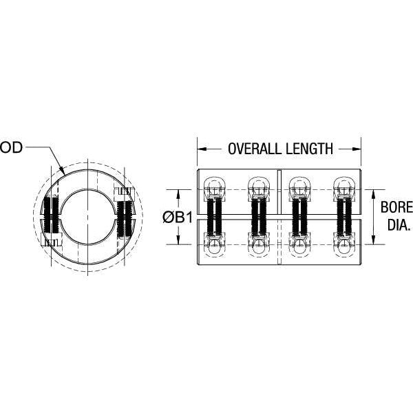Coupling, Two Piece, Bore Dia 1/2 In