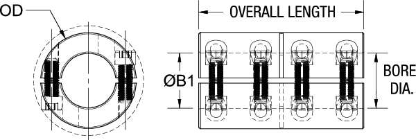 Coupling, Two Piece, Bore Dia 5/8 In