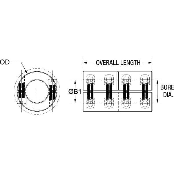 Coupling, Two Piece, Bore Dia 30 mm