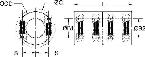 Coupling, Two Piece, Bore Dia 3/8 In
