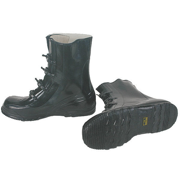 Overboots, Mens, 9, 4-Buckle, Blk, Rubber, PR