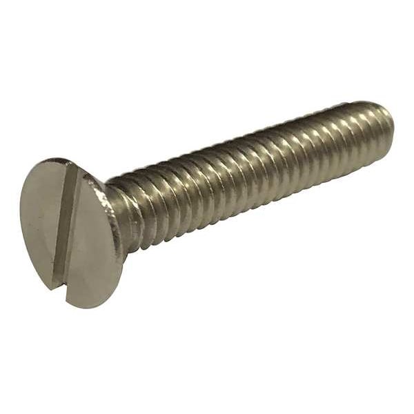#10-32 x 2-1/2 in Slotted Flat Machine Screw, Plain 18-8 Stainless Steel, 50 PK